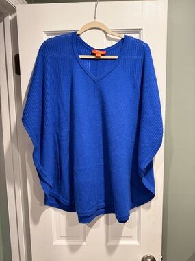 100% cashmere Christopher Fischer women’s Bright Royal Blue V-Neck Knit Poncho